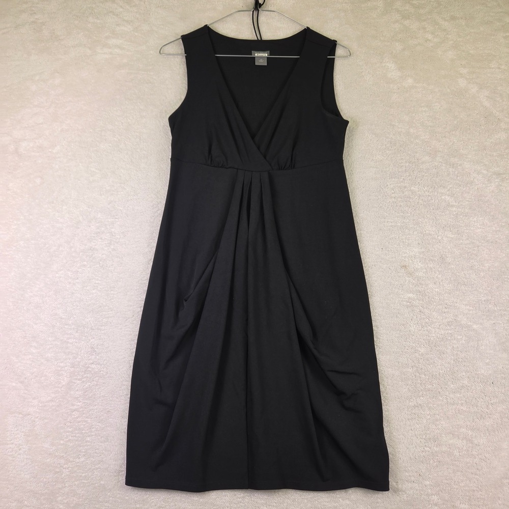 Ann Taylor Petite Sleeveless V-Neck Pleated Tulip Sheath Dress Black SP 4252